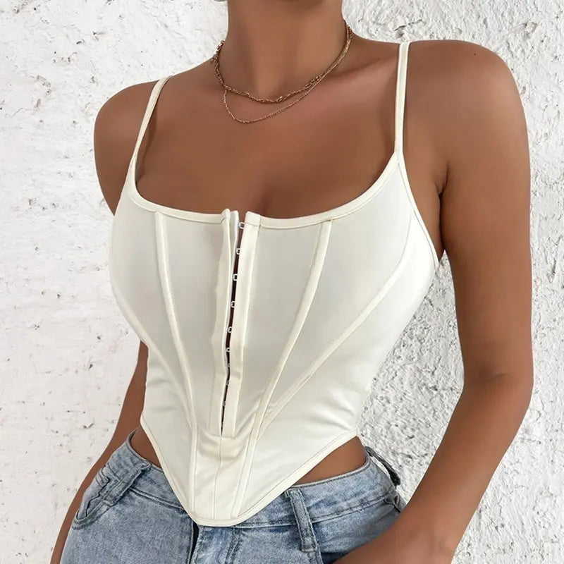 Blouse corset courte en polyester pour femme, style crop top dos nu