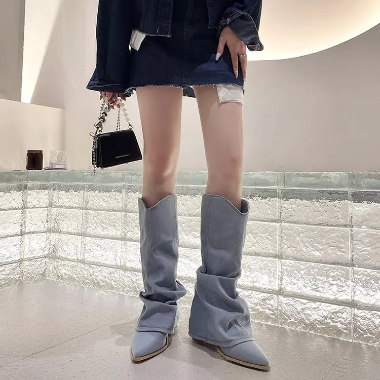 Bottes rétro confortables et respirantes en denim bleu