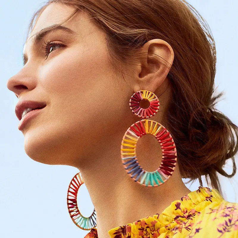 Boucles d’oreilles colorées en alliage plaqué avec pierres semi-précieuses, design géométrique moderne