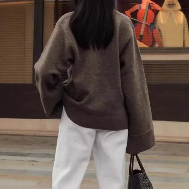 Cardigan pour femme à manches longues, couleur taupe et blanc, motif uni,