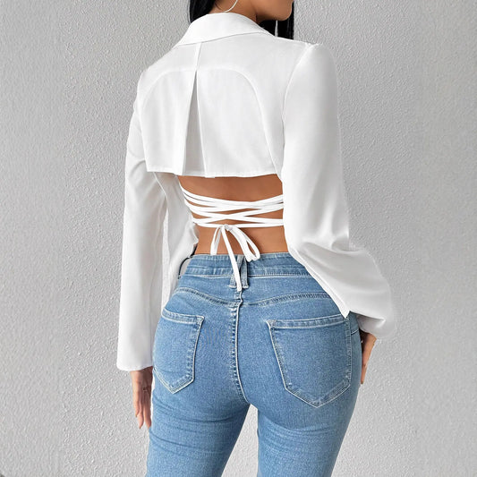 : Chemise femme dos ouvert à liens croisés style chic SecretBombe