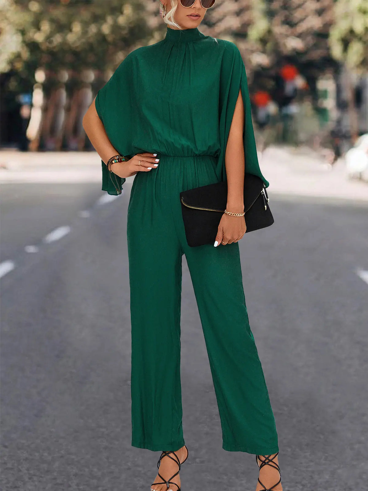 Combinaison femme verte à manches amples et taille cintrée SecretBombe