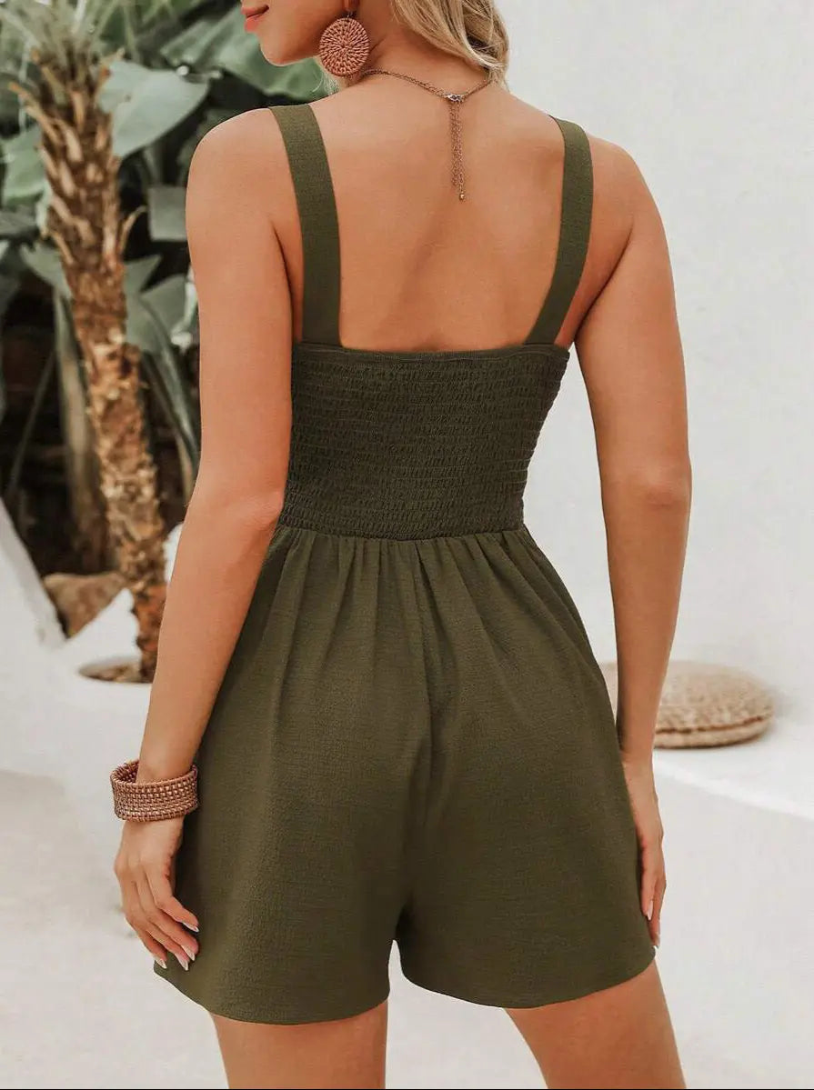 Combishort été féminin, taille haute et tissu léger confortable