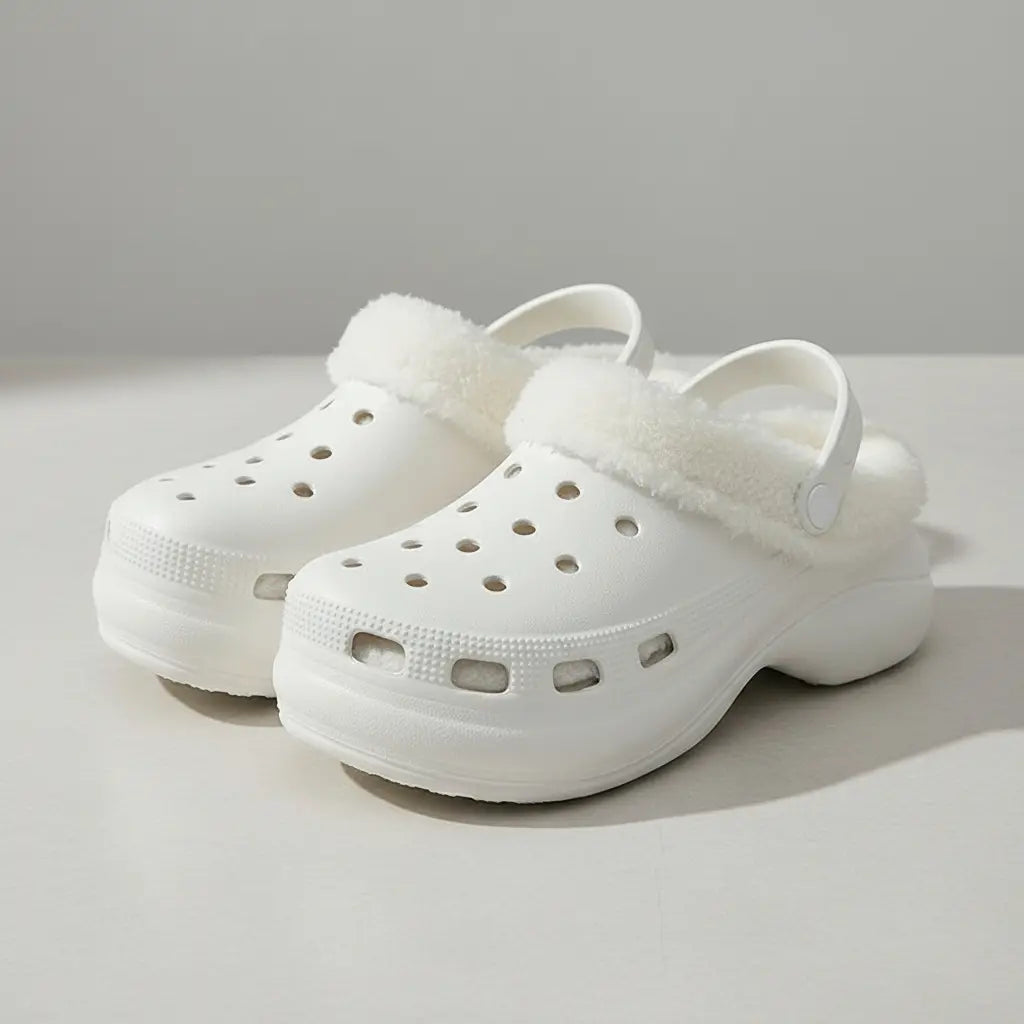 Crocs blancs avec intérieur en fausse fourrure douce