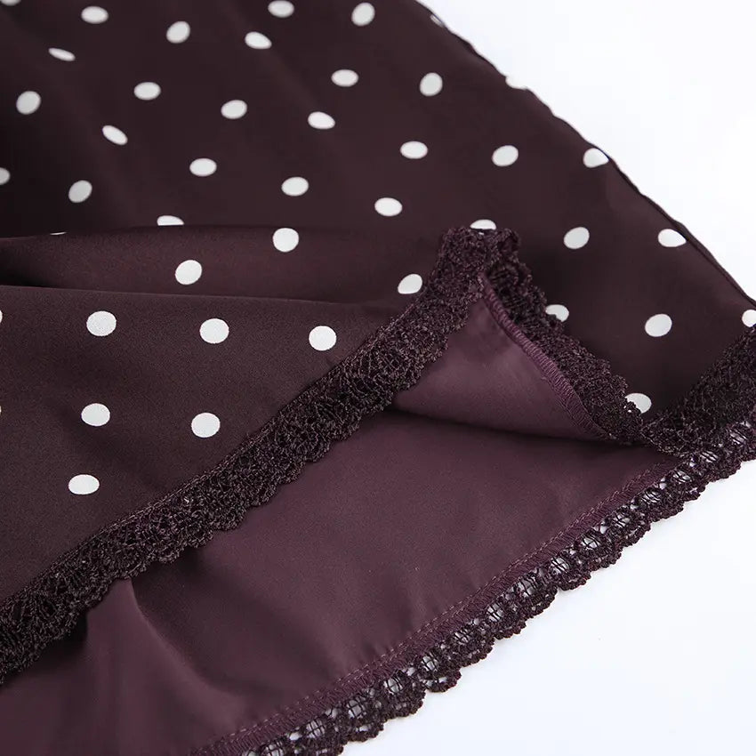 Jupe courte à pois femme SecretBombe disponible en marron, noir et blanc