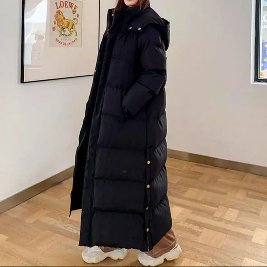 Doudoune longue femme noire, chaude et élégante pour l’hiver