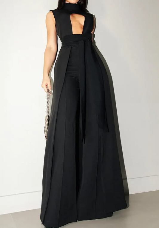 Ensemble chic et sophistiqué femme, top sans manches et pantalon noir fluide