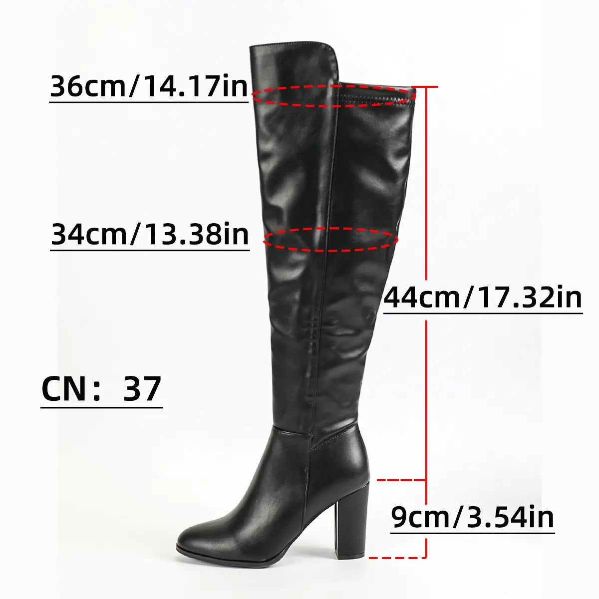 Cuissardes noires femmes avec talon bloc, effet gainant et semelle résistant