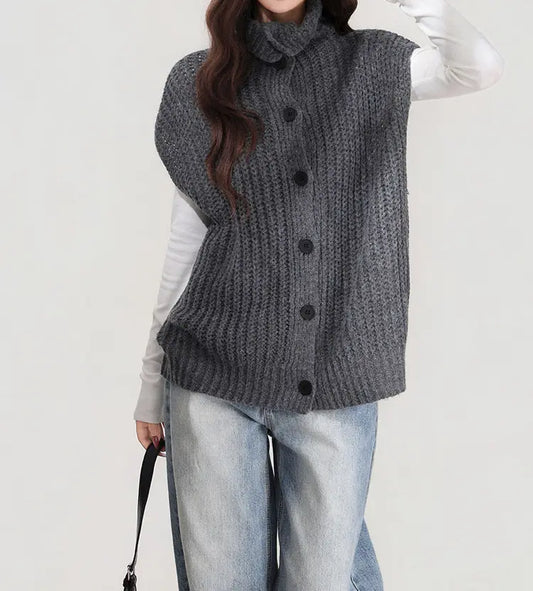Gilet femme en maille tricotée gris casual chic – secretbombe