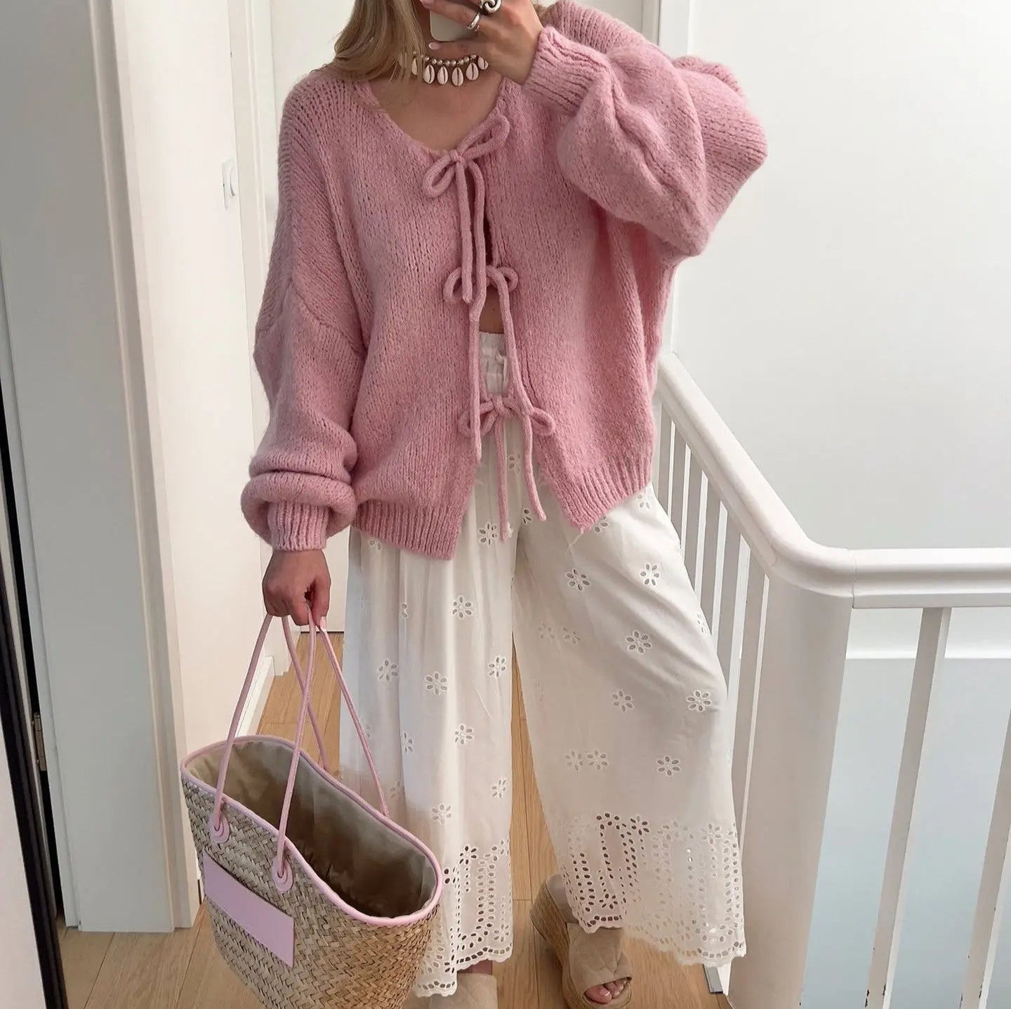 Gilet oversize rose pour femme, style automne décontracté
