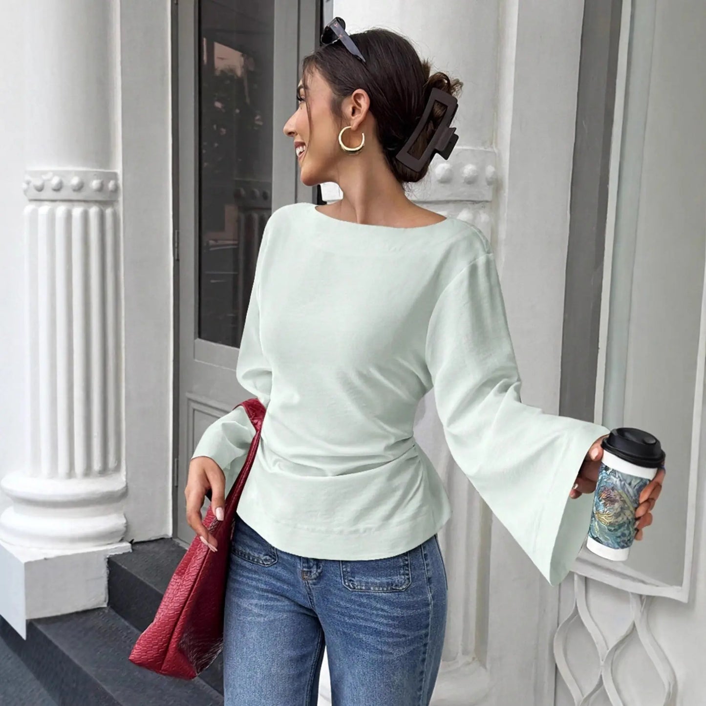 Haut femme fluide à manches évasées style européen chic – SecretBombe