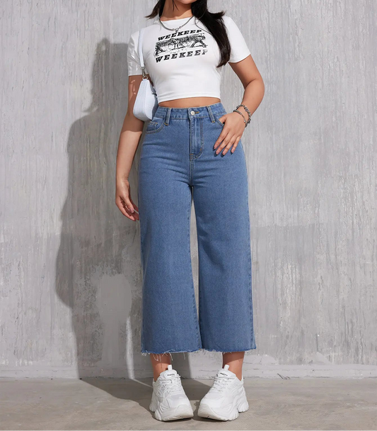 Jean femme en denim bleu à jambes larges SecretBombe