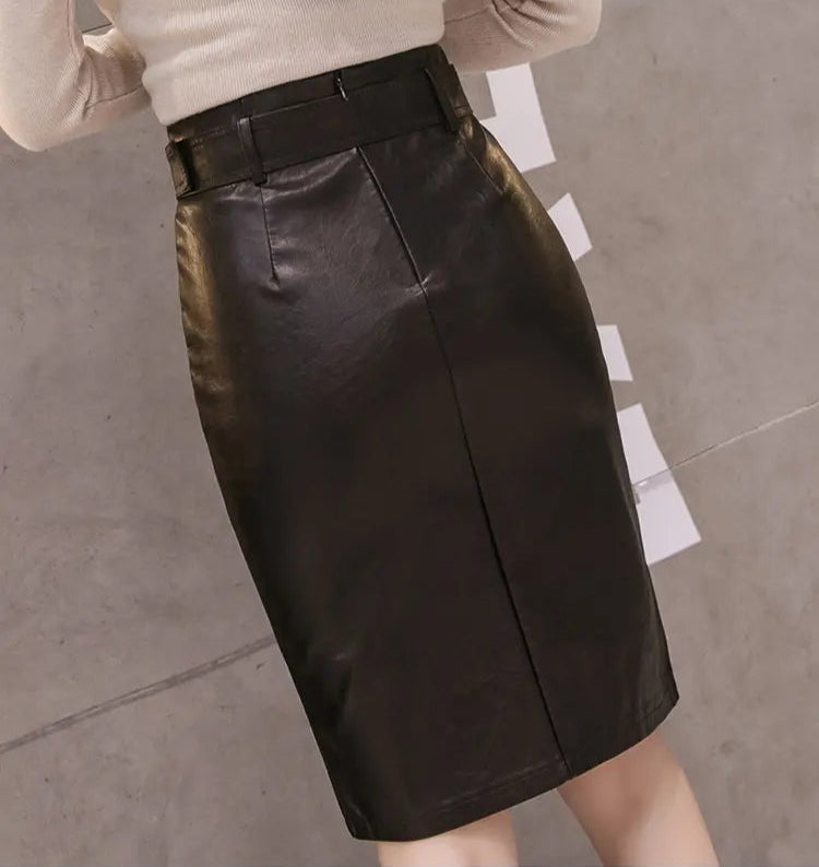 Jupe noire en cuir végan pour femmes, Jupe-cuir-vegan-noir-mode-tendance