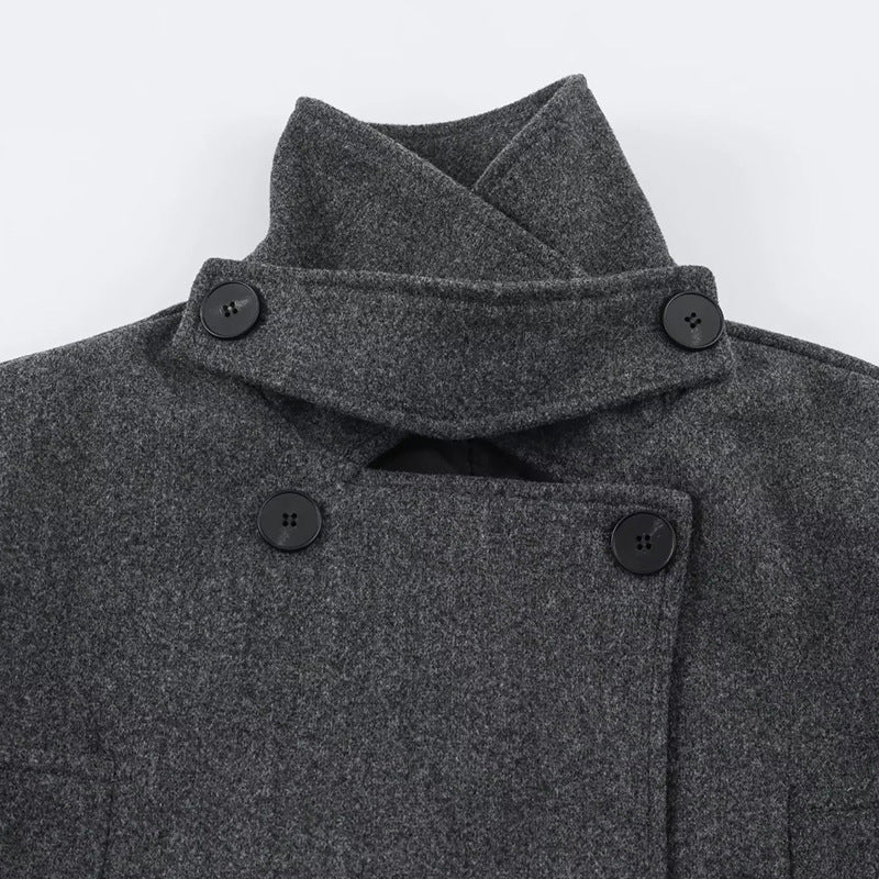 Manteau court femme gris anthracite col écharpe XS–L | SecretBombe