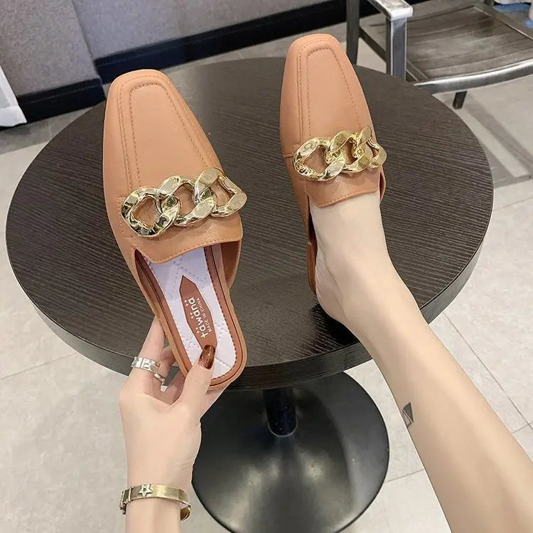 Mules femme orange tendance chaîne dorée SecretBombe