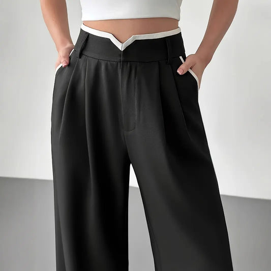 Pantalon noir femme en polyester doux et léger, agréable à porter