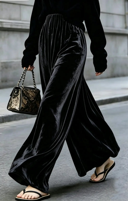 Pantalon large femme noir en velours SecretBombe