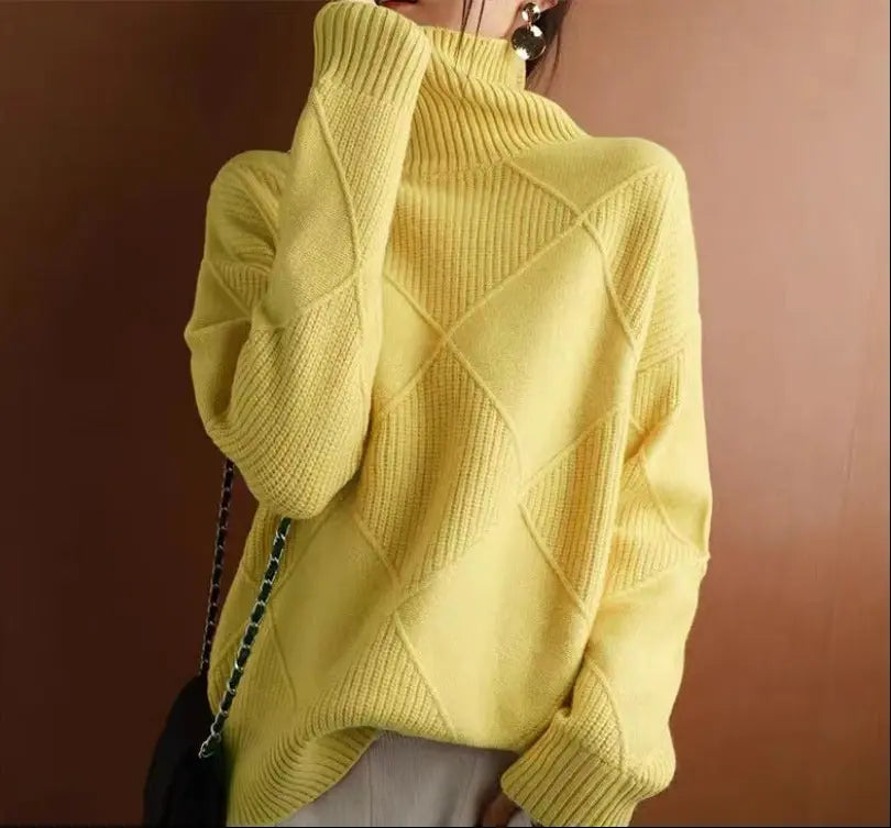 Pull oversize jaune en maille tricotée SecretBombe, look cosy et moderne