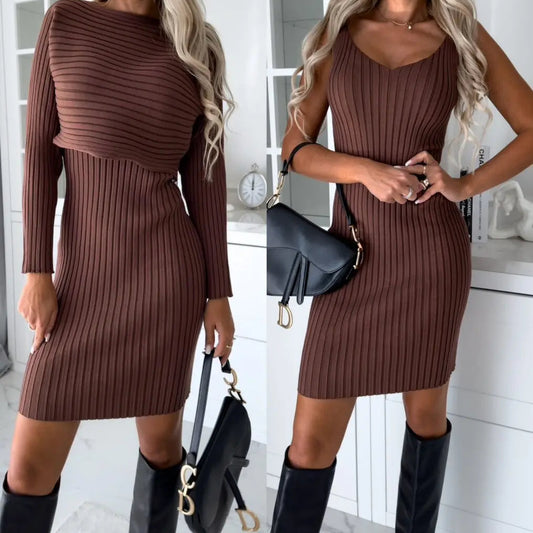 Robe marron en maille côtelée idéale pour l’automne et l’hiver