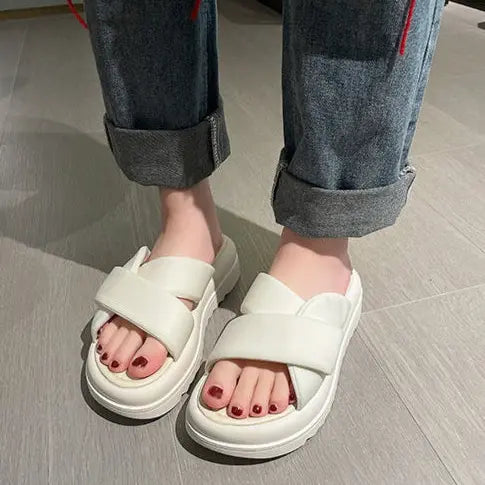 Sandales femme semelle épaisse beige style streetwear