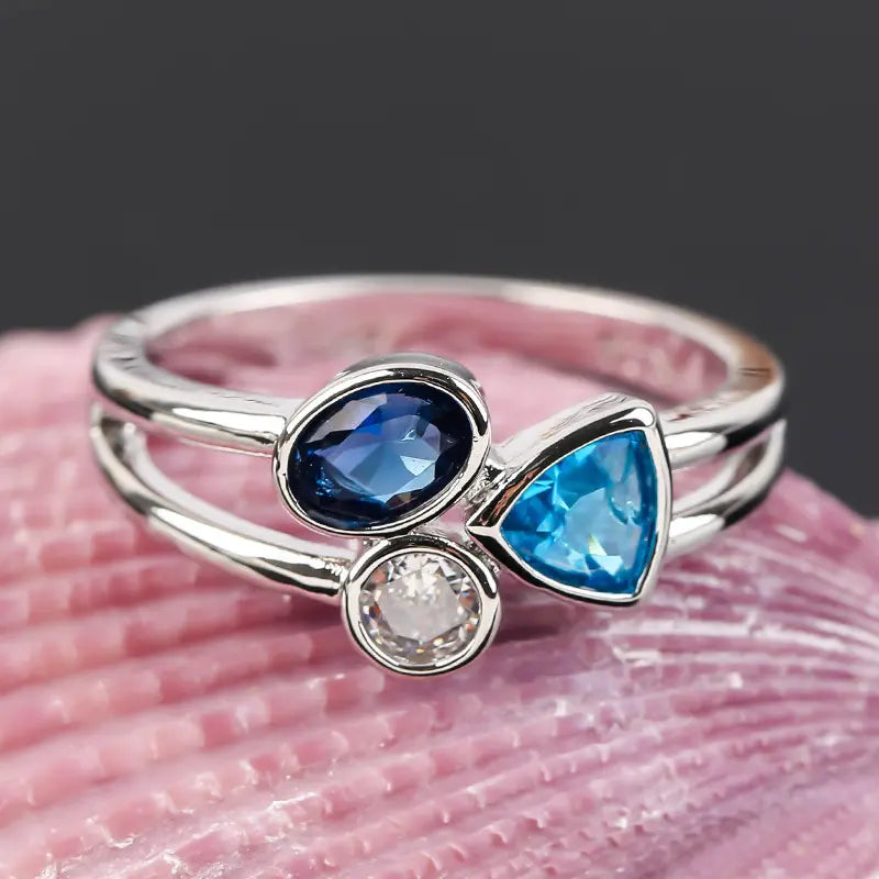 Bague design moderne pierres bleues femme SecretBombe