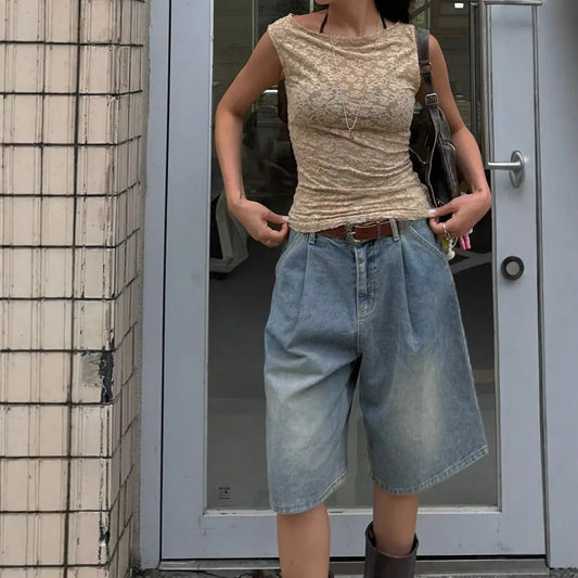 Bermuda Femme Jean Denim Coupe Large Droite Style Européen Noir Bleu Gris XS S M L XL 2XL | SecretBombe