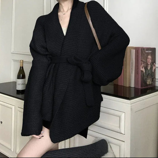 Gilet femme oversize noir SecretBombe avec ceinture – style chic et confortable