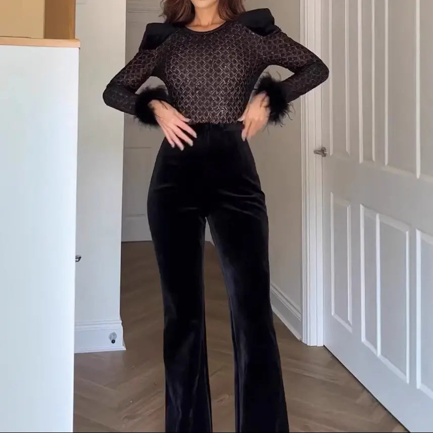 Combinaison femme noire élégante pantalon long SecretBom