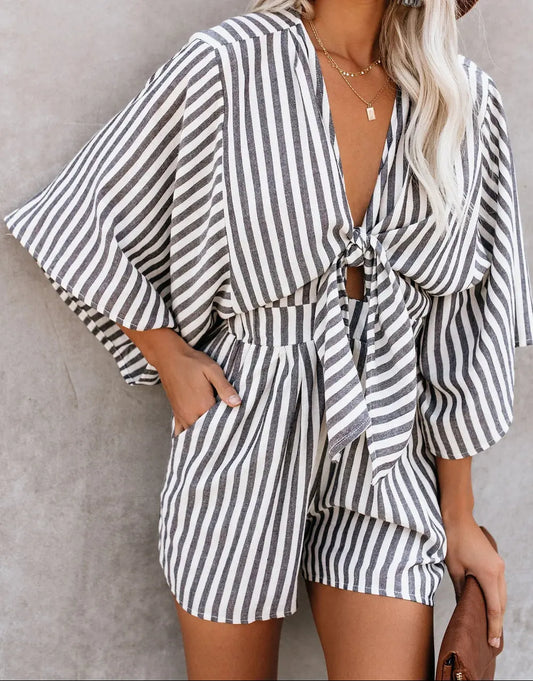 Combishort femme imprimé bleu manches larges SecretBombe