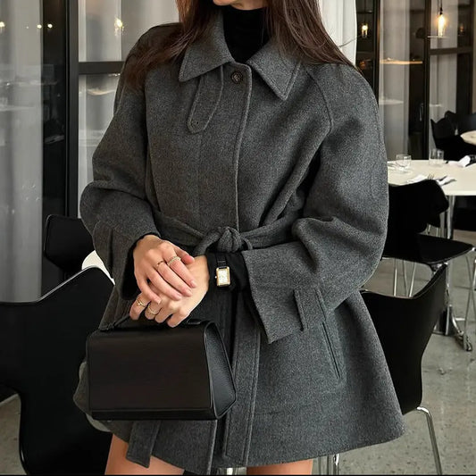 Manteau femme gris SecretBombe coupe ligne A chic