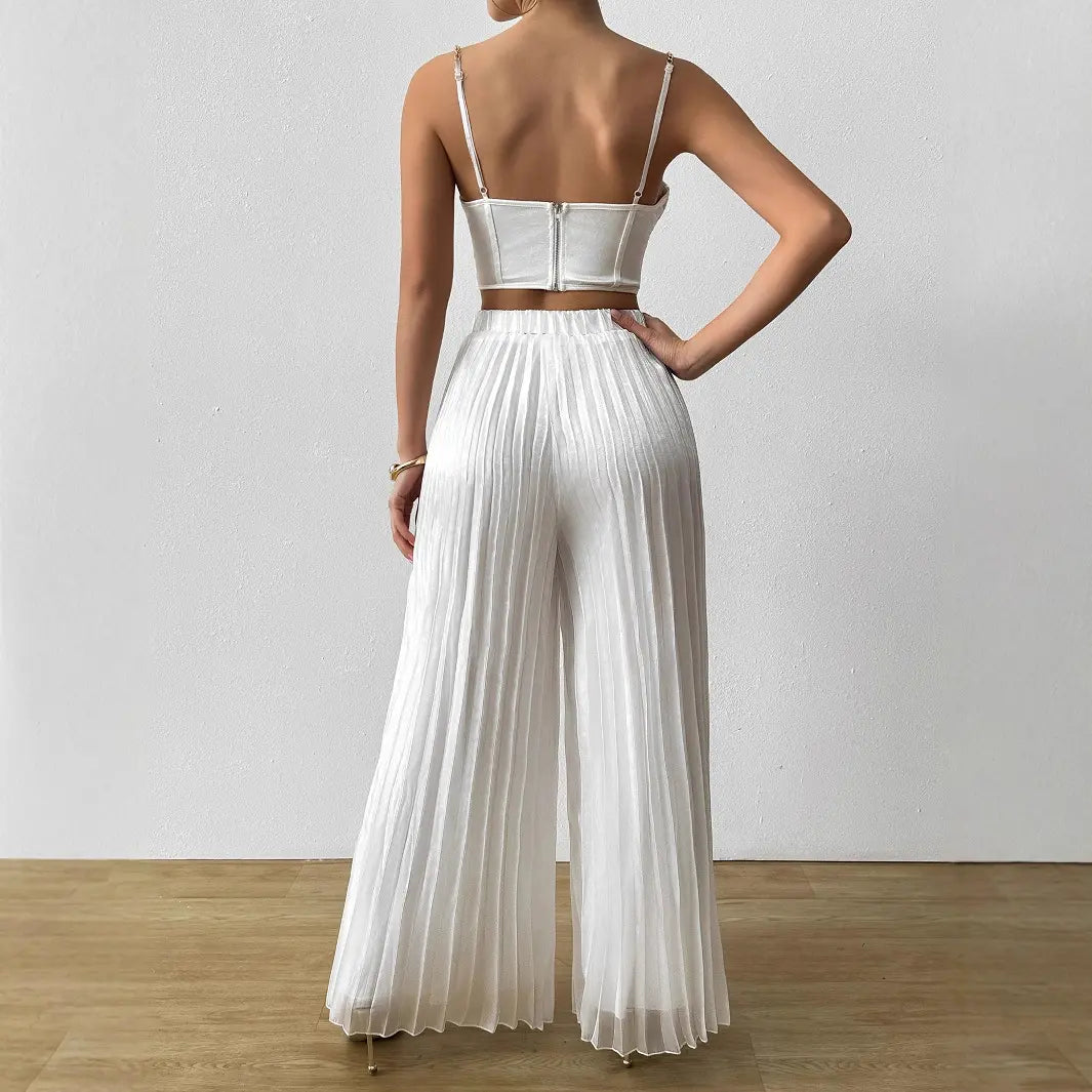 Pantalon blanc plissé à coupe ample, confortable et élégant pour toutes les occasions – SecretBombe