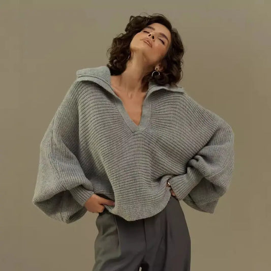 Pull oversize gris manches longues amples SecretBombe
