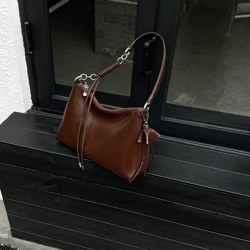 Sac Bandoulière Femme Cuir Véritable Minimaliste - Noir Marron Caramel SecretBombe