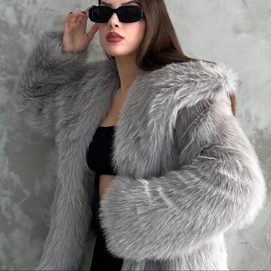 Veste fausse fourrure femme avec col élégant – SecretBombe