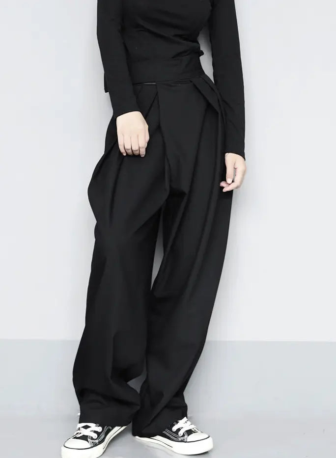 Pantalon large en polyester marron SecretBombe, coupe ample et taille haute, look chic et polyvalent