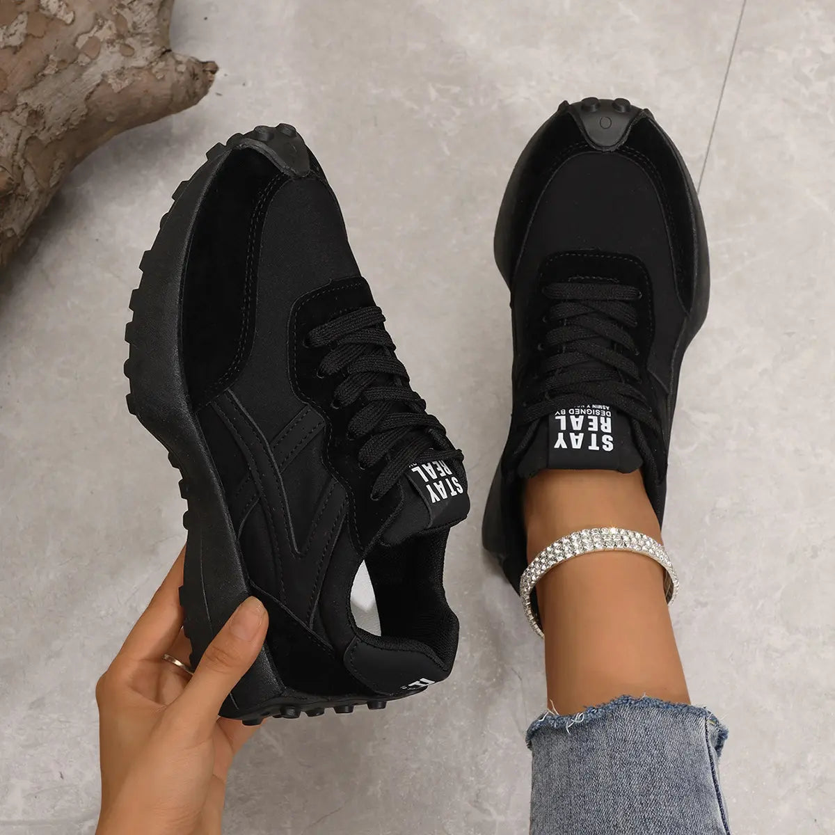 Chaussures de sport noires confort respirant été femme