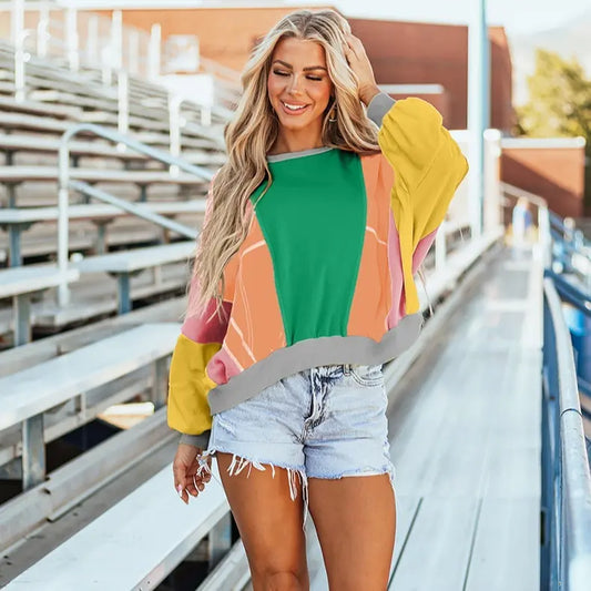 Sweat femme moderne avec imprimé contrasté, coupe classique, manches longues, style décontracté et tendance