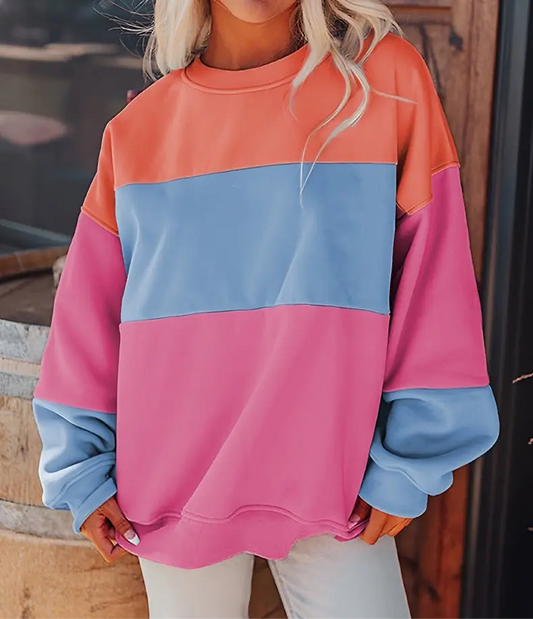 Sweat femme ultra tendance bicolore, design contrasté moderne, coupe ample et confortable, style décontracté chic