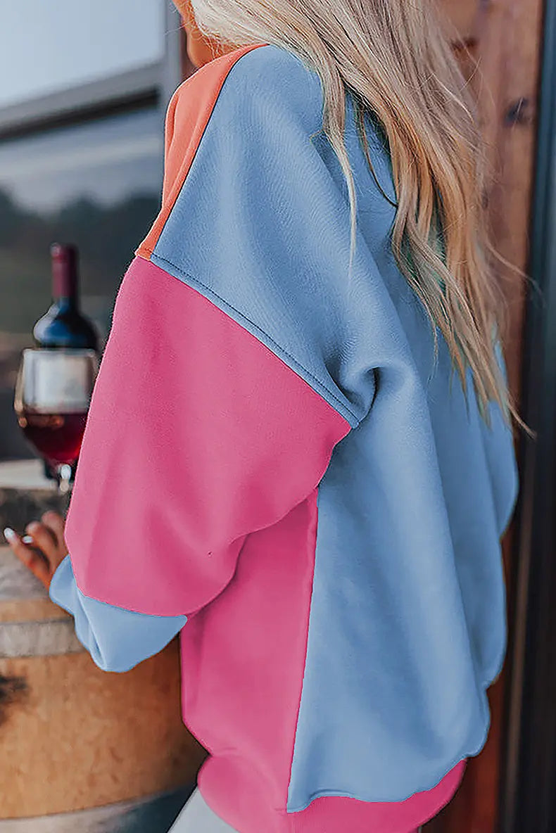 Sweat femme urbain multicolore, coupe oversize décontractée, design contrasté tendance, tailles S à 2XL
