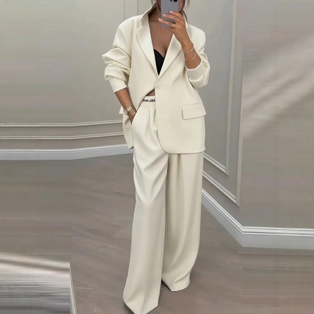 Tailleur femme blazer à col revers et pantalon large S–3XL | SecretBombe