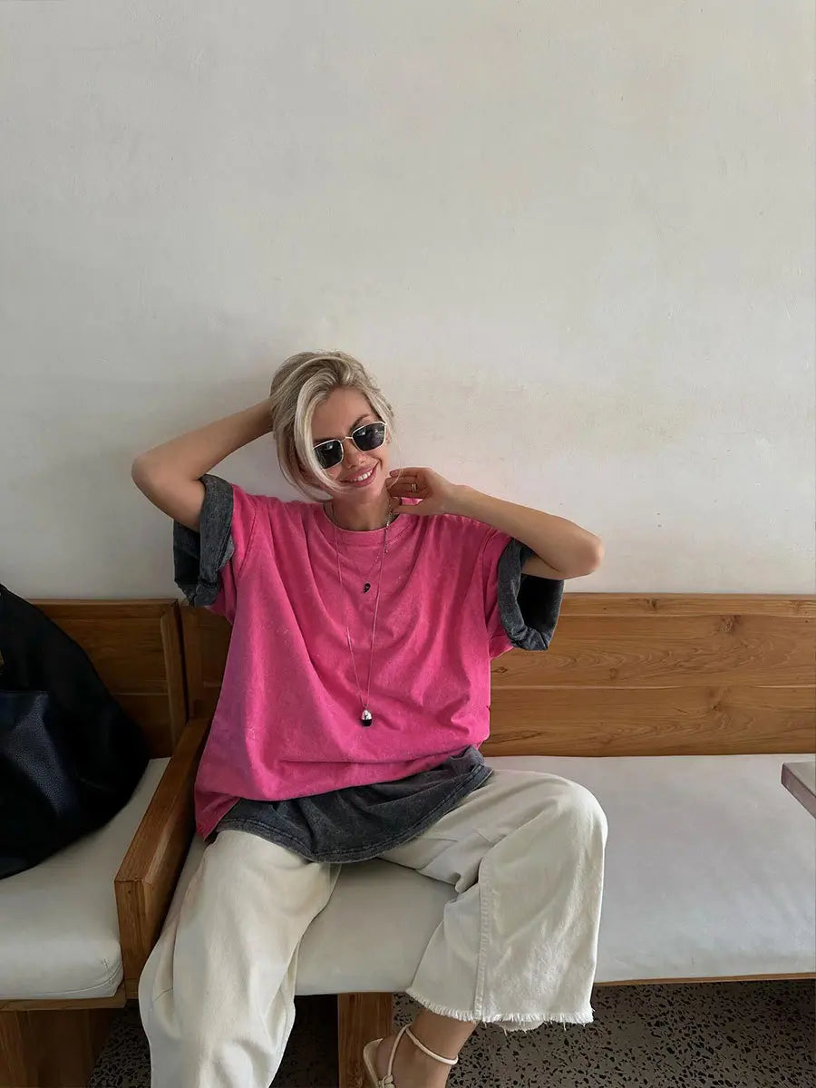 Tee-shirt rose style urbain et décontracté, coton de haute qualité