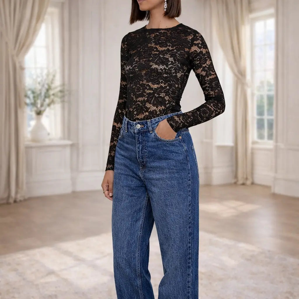 Top femme dentelle noire style européen tendance – SecretBombe