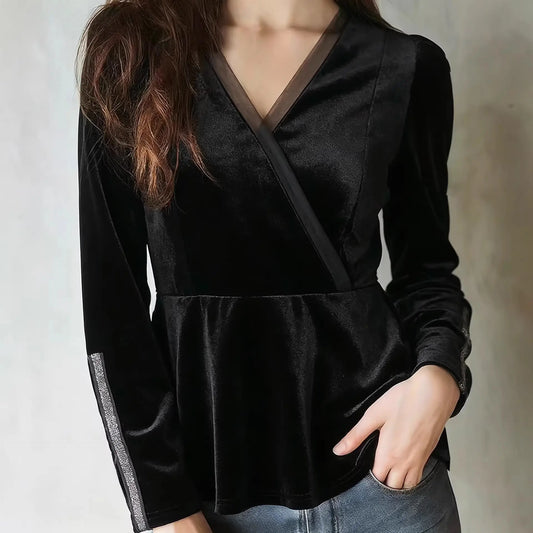 Haut femme chic en velours noir style japandi – SecretBomb