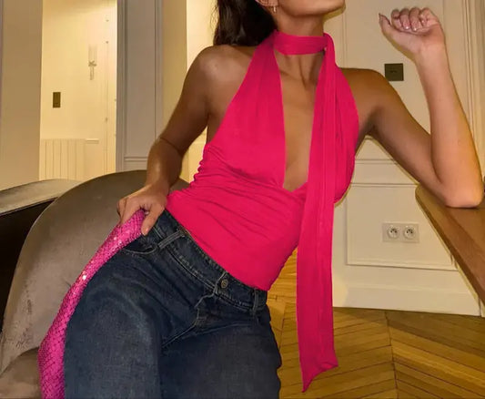 Top tendance féminin à nouer, chic et ajusté, disponible en plusieurs coloris