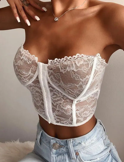 Corset bustier en dentelle blanche pour femme, élégant et sexy – secretbombe