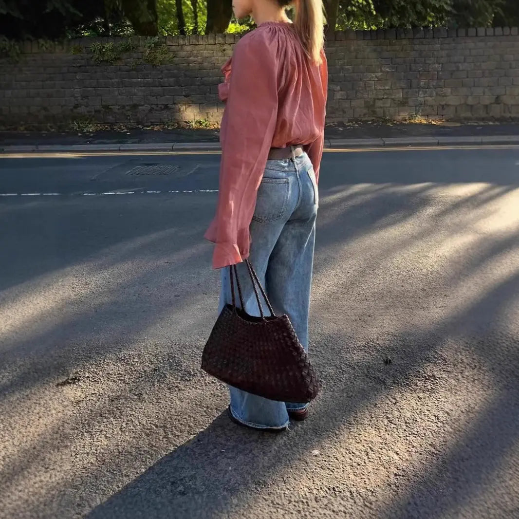 Chemisier femme bois de rose avec col à volants