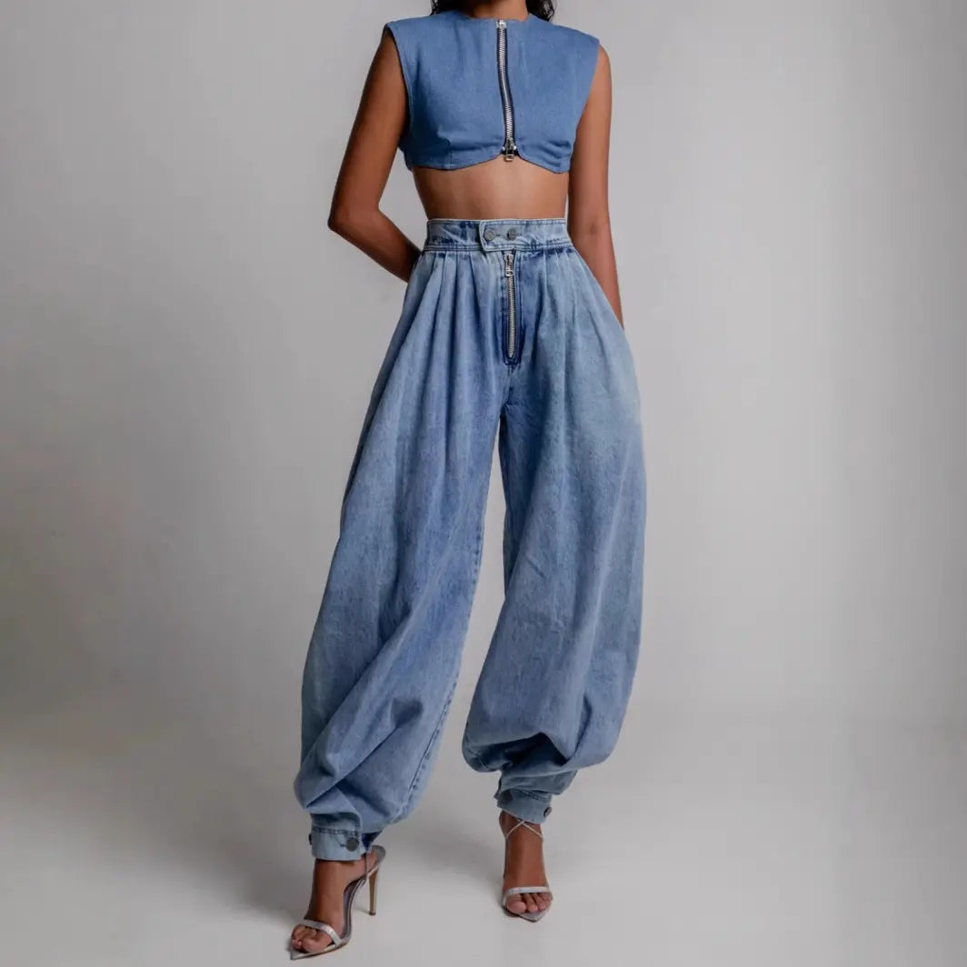 Jean effet bouffant ultra tendance pour un style décontracté et moderne