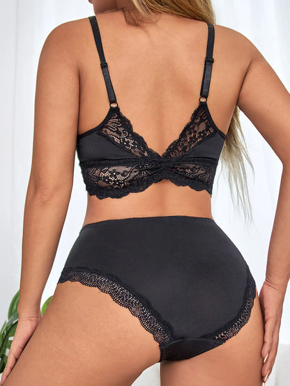 Ensemble Lingerie Femme Noir - Soutien-Gorge Agrafage Frontal et Culotte Assortie XS (70B), S (75B), M (80B), L (85B) | SecretBombe