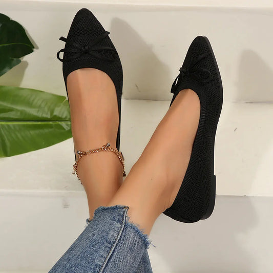 Ballerines Femme Talon Plat Cuir Végan Confortables Noir