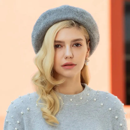 Béret femme en laine gris mixte, taille ajustable, look élégant et moderne, accessoire mode chic pour toutes les occasions